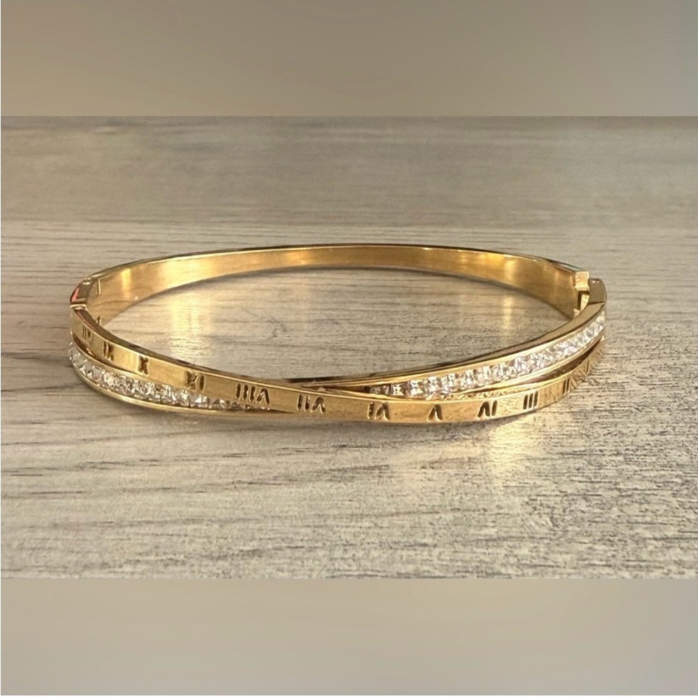 Gold Plated and Silver Roman Numeral Bangle Bracelet